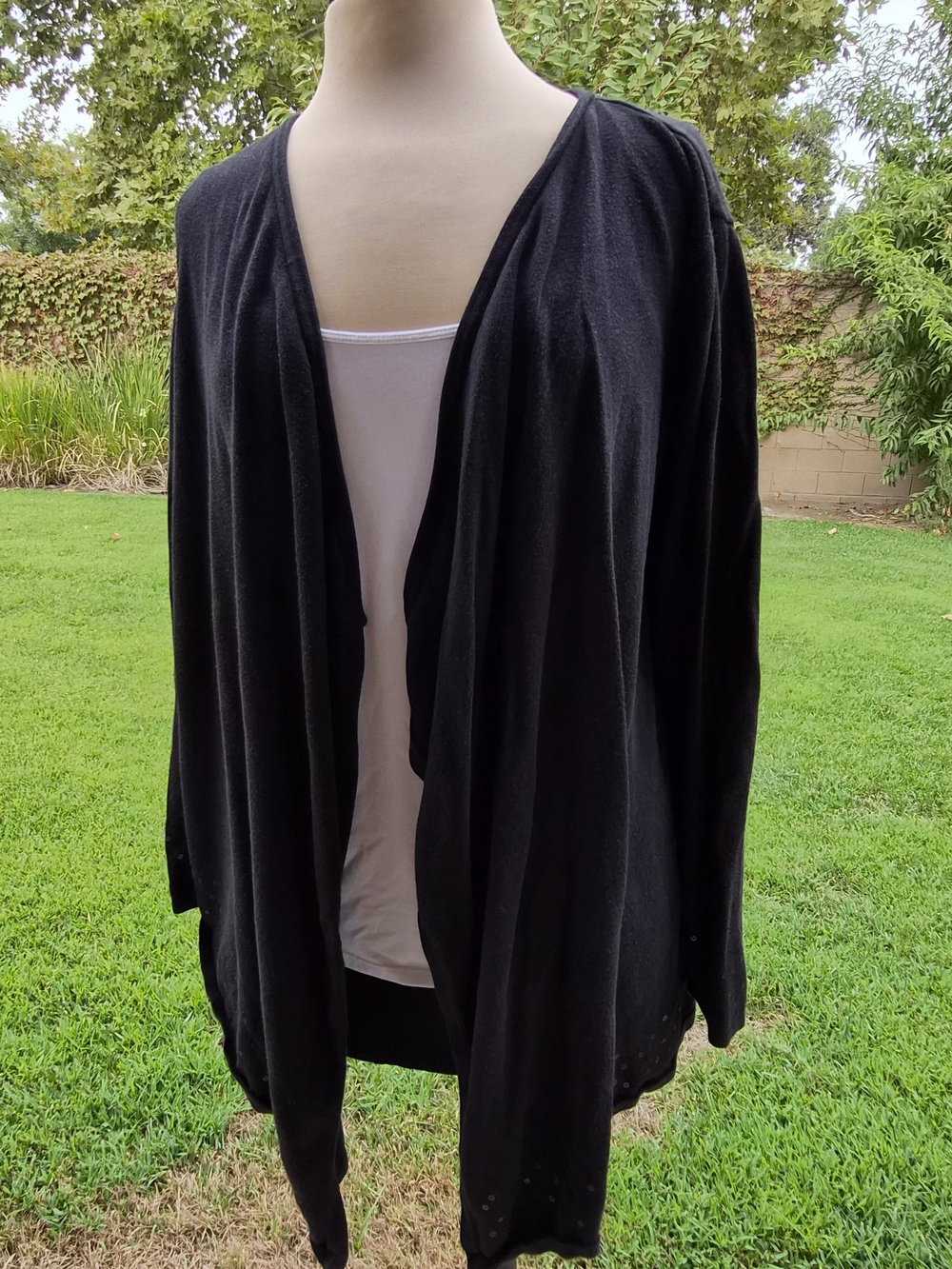 Basic Editions Sequin Accents Blk Open-Front Draped Cardigan 3X #0497